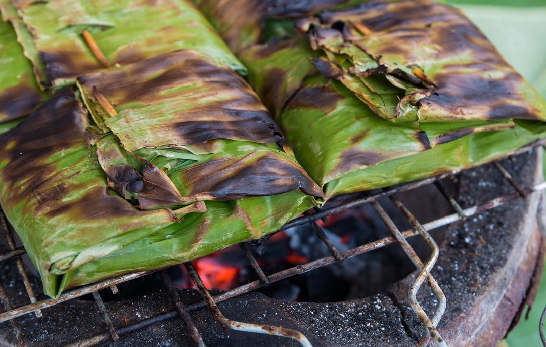 Ready to grill sea bass fillet in banana leaves | قاروص فيليه جاهز للشوي في ورق الموز