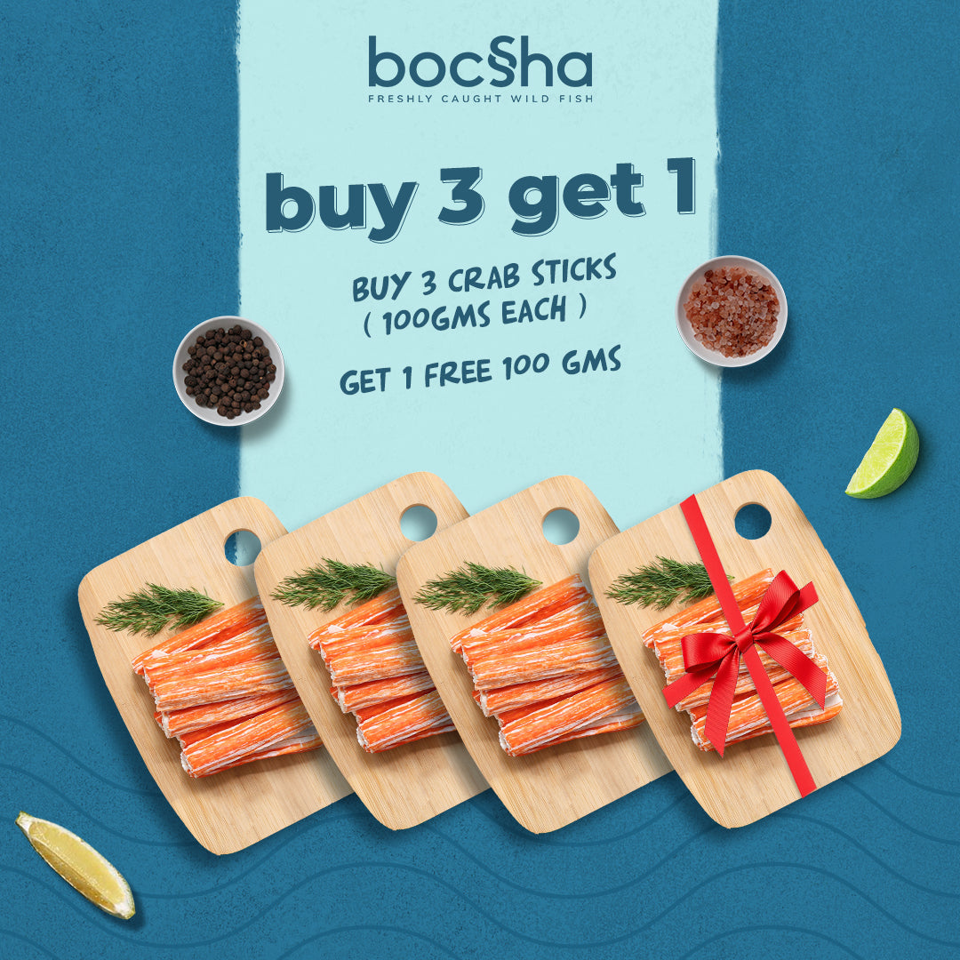 3 packs of crab sticks (250gms ) + 1 pack free | ٣ اصابع كابوريا ( ٢٥٠جرام ) + ١ عبوه مجاناً