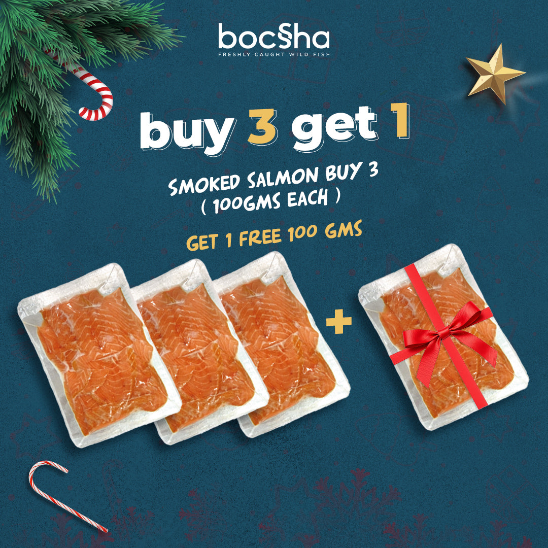 3 packs of smoked salmon (100gms) + 1 pack free | ٣ عبوات سلمون مدخن ( ١٠٠جرام) + ١ عبوه مجاناً